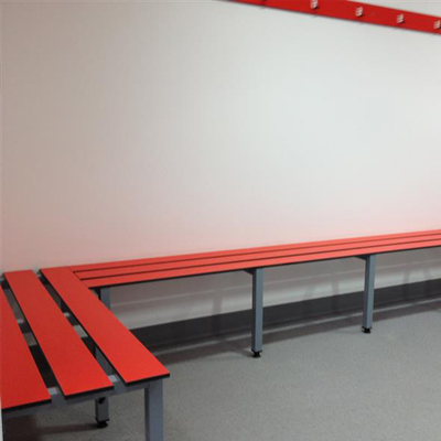 red changing room bench