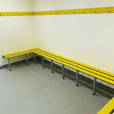 yellow changing room bench