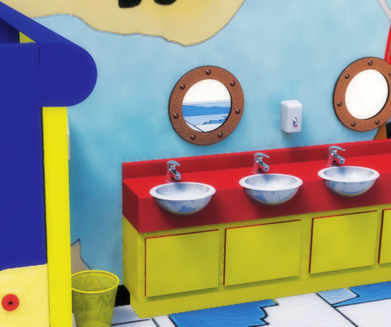 Robust washroom vanity units for school pupils